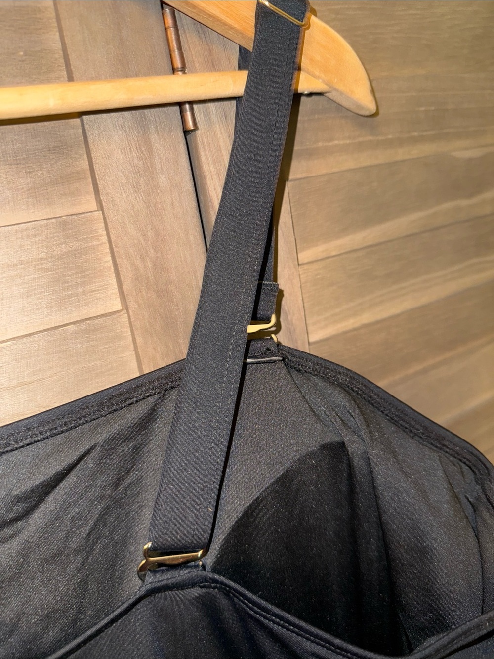 Black one piece swimsuit. One sides shoulder strap. - Picture 5 of 6